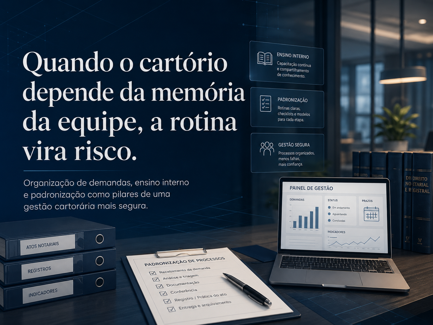 Quando o cartório depende da memória da equipe, a rotina vira risco
