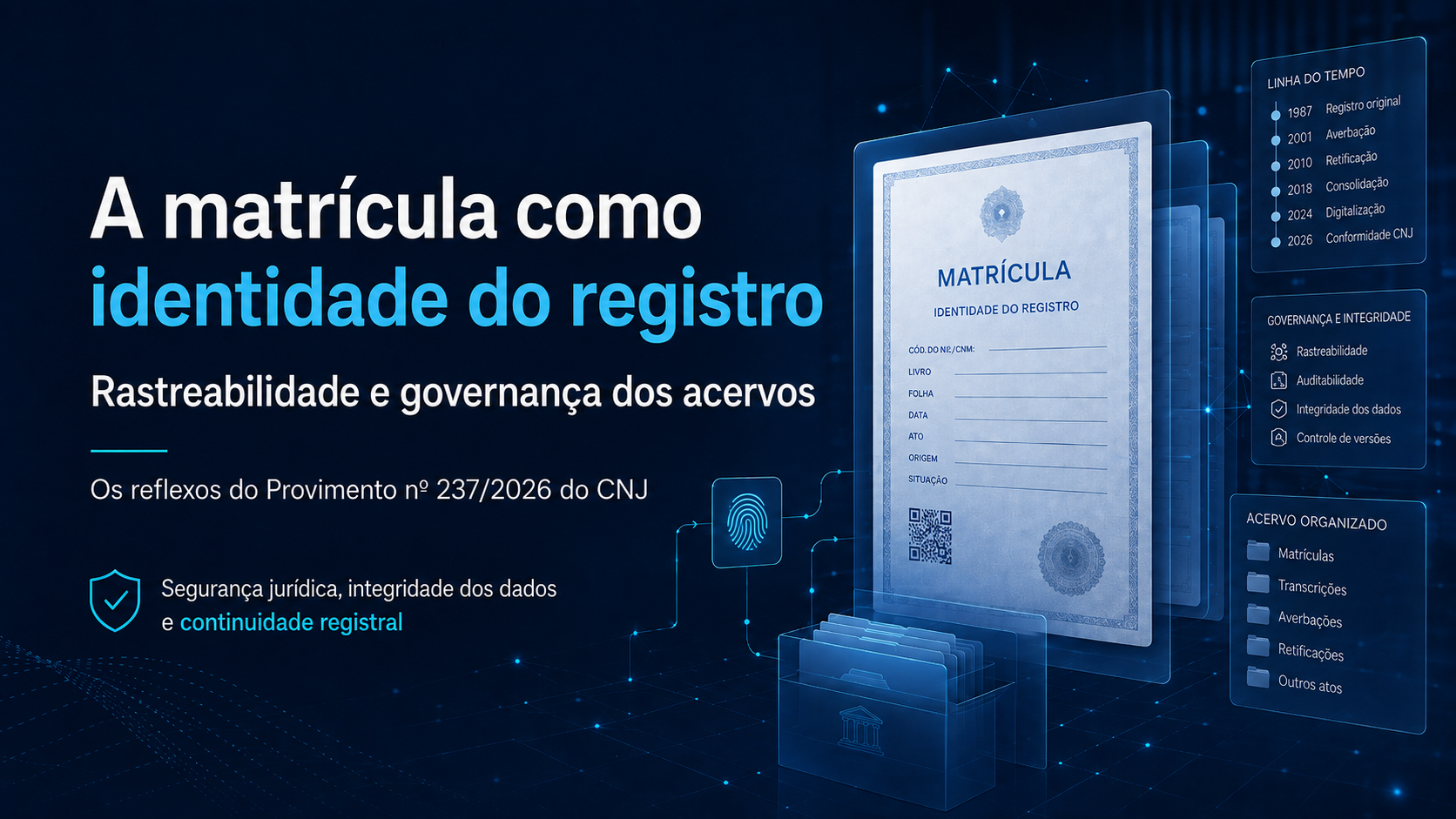 A matrícula como identidade do registro: o que o Provimento nº 237/2026 revela sobre rastreabilidade e governança dos acervos